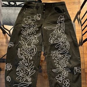 Free People Black Floral Embroidered Jeans